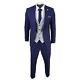 Mens 3 Piece Tweed Herringbone Vintage 1920s Gatsby Suit Blue