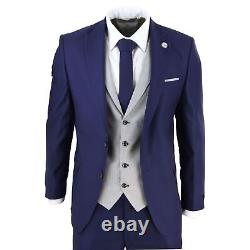 Mens 3 Piece Tweed Herringbone VIntage 1920s Gatsby Suit Blue