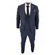 Mens 3 Piece Tweed Suit Blue Herringbone Double Waistcoat Classic Vintage Shelby