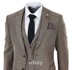 Mens 3 Piece Tweed Suit Herringbone Wool Vintage Retro Peaky Blinders 1920s