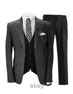 Mens 3 piece suit Made to Measure Houndstooth Tweed Vintage British Style