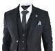 Mens Black Tweed 3 Piece Suit Check Vintage 1920s Gatsby Blinders Tailored Fit