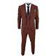 Mens Camel 3 Piece Tweed Suit Herringbone Wool Vintage Retro Fit