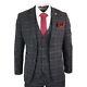 Mens Grey Black 3 Piece Tweed Suit Herringbone Wine Vintage Retro