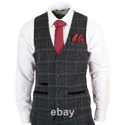 Mens Grey Black 3 Piece Tweed Suit Herringbone Wine Vintage Retro