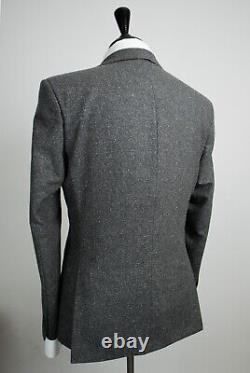 Mens Grey Tweed 3 Piece Suit Vintage Slim Fit Wool Silk 42R W36 L31