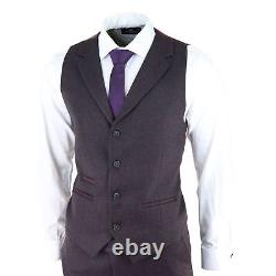Mens Herringbone Tweed 3 Piece Suit Purple Plum Tailored 1920s Vintage Blinders