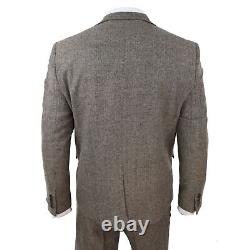 Mens Oak 3 Piece Tweed Suit Herringbone Wool Vintage Retro Fit