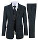 Navy Blue Plaid Men Tweed Suit Vintage Check Notch Lapel Prom Groom Tuxedo Suit