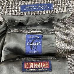 Nordstrom Vintage Blazer Wool Cashmere Sport Coat Mens 42R Nailhead Plaid Grey