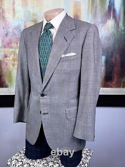 Oxxford Mens Vintage White Glen Check Blazer 40R Slim Fit Super Worsted Wool