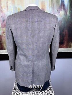 Oxxford Mens Vintage White Glen Check Blazer 40R Slim Fit Super Worsted Wool