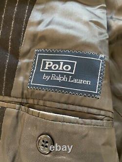 Polo by Ralph Lauren Vintage Chalk Stripe Wool Flannel Ticket Pocket Jacket 42 R