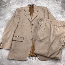 Ralph Lauren Chaps Suit Men 43/34W x 30L Brown White Glen Plaid Pleat Cuff VTG