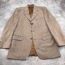 Ralph Lauren Chaps Suit Men 43/34W x 30L Brown White Glen Plaid Pleat Cuff VTG