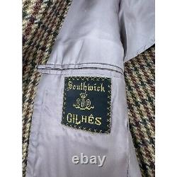 Southwick Blazer Mens 44L Brown Wool Houndstooth Tweed Sports Coat Jacket Vtg