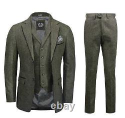 Tweed 3 Piece Suit for Mens Vintage Green Herringbone 1920s Classic Tailored Fit