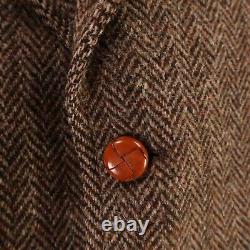 VINTAGE Harris Tweed Jacket M Brown Herringbone 100% Wool Blazer Made in USA 40R