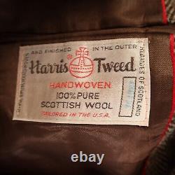 VINTAGE Harris Tweed Jacket M Brown Herringbone 100% Wool Blazer Made in USA 40R
