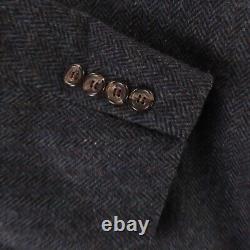 VINTAGE Tweed Jacket L LT Blue Herringbone 100% Wool Blazer Made in USA 44L