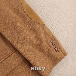 VINTAGE Tweed Jacket XL Brown Melange Lambs Wool Heavy Twill Elbow Patches 46S