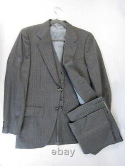 VTG 3 Piece Gray Wool Flannel Pinstripe Suit Made in USA by Richman 36R 30W 30.5