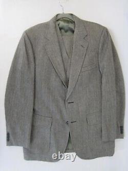 VTG 3 Piece Patch Pocket Gray Herringbone Tweed Wool Suit Vest Pants Blazer 40R