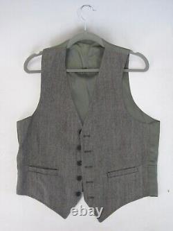 VTG 3 Piece Patch Pocket Gray Herringbone Tweed Wool Suit Vest Pants Blazer 40R