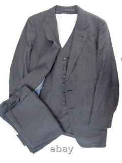 VTG 3 Piece Suit Herringbone Tweed Gray Wool Vest 2 Btn Made in USA 42L 38W 32.5