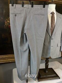 VTG 42R 38 x 30 2Pc Bespoke FULL CANVAS Black / White Houndstooth Wool 2Btn Suit