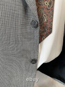 VTG 42R 38 x 30 2Pc Bespoke FULL CANVAS Black / White Houndstooth Wool 2Btn Suit