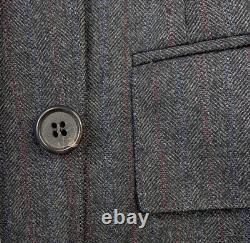 VTG 44 L Polo Ralph Lauren Grey Multi Stripe Flannel Weight Wool Suit Made USA