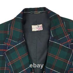 VTG 60's 42 L The Scotch House Dark Green Plaid Patch Pocket Tweed Blazer & Vest