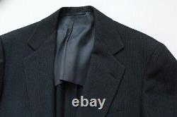 VTG 70s Hickey Freeman Charcoal Striped Wool Flannel 3 Piece 2 Button Suit Sz 44