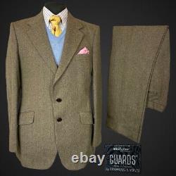 VTG 80's Guards Tweed Suit 44L 38 Green Wool Blend Country Thornproof 2PC