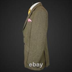 VTG 80's Guards Tweed Suit 44L 38 Green Wool Blend Country Thornproof 2PC