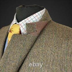 VTG 80's Guards Tweed Suit 44L 38 Green Wool Blend Country Thornproof 2PC