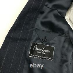 VTG Chester Barrie Savile Row 40R Flannel Wool Pinstripe Suit Navy Blue 32x29