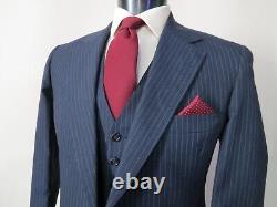 VTG Hart Schaffner & Marx VIRACLE Navy pin stripe banker three piece suit 40 R