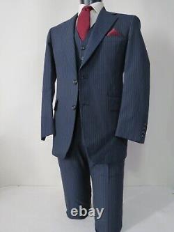 VTG Hart Schaffner & Marx VIRACLE Navy pin stripe banker three piece suit 40 R