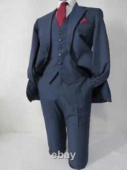 VTG Hart Schaffner & Marx VIRACLE Navy pin stripe banker three piece suit 40 R