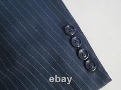 VTG Hart Schaffner & Marx VIRACLE Navy pin stripe banker three piece suit 40 R