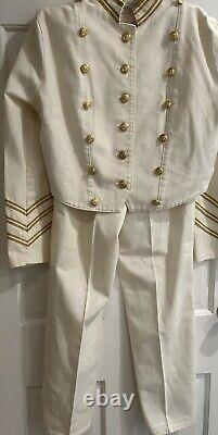 VTG Lillie Rubin XS 100% Cotton White Pant Suit Gold Trim Buttons Military #6482