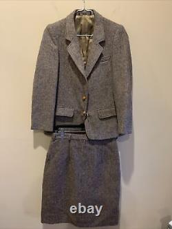 VTG Orvis Harris Tweed Womens Herringbone Wool Skirt Suit Made in England- Read