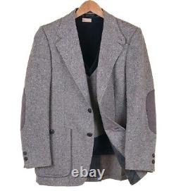 VTG Phoenix Gray Donegal Flecked TWEED 3pc Suit Jacket Pants Vest 36 R