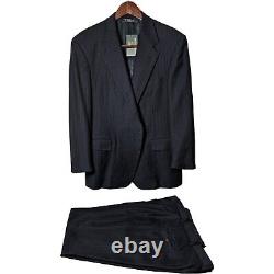 VTG Polo Ralph Lauren Suit USA Made Navy Stripe Wool Cashmere Flannel 44R 38W