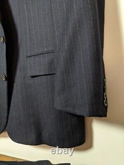 VTG Polo Ralph Lauren Suit USA Made Navy Stripe Wool Cashmere Flannel 44R 38W