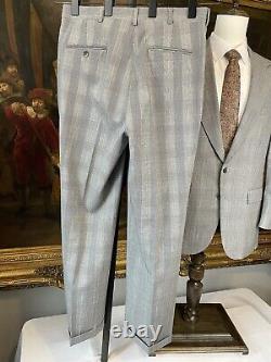 VTG Stafford 40R 32 x 30 USA MADE 100% Wool 2Pc Black White Glen Plaid 2Btn Suit
