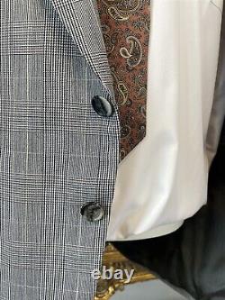 VTG Stafford 40R 32 x 30 USA MADE 100% Wool 2Pc Black White Glen Plaid 2Btn Suit