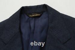 VTg 70s 80s Norman Hilton Blue Wool Flannel Herringbone 2 Button Suit USA 42 L